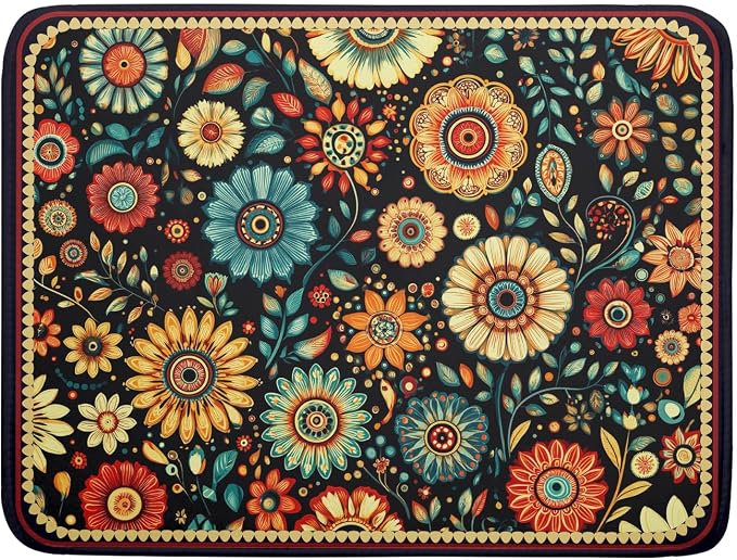 Boho Floral Dish Drying Mat for Kitchen Counter Absorbent Microfiber Flowers by Giwawa