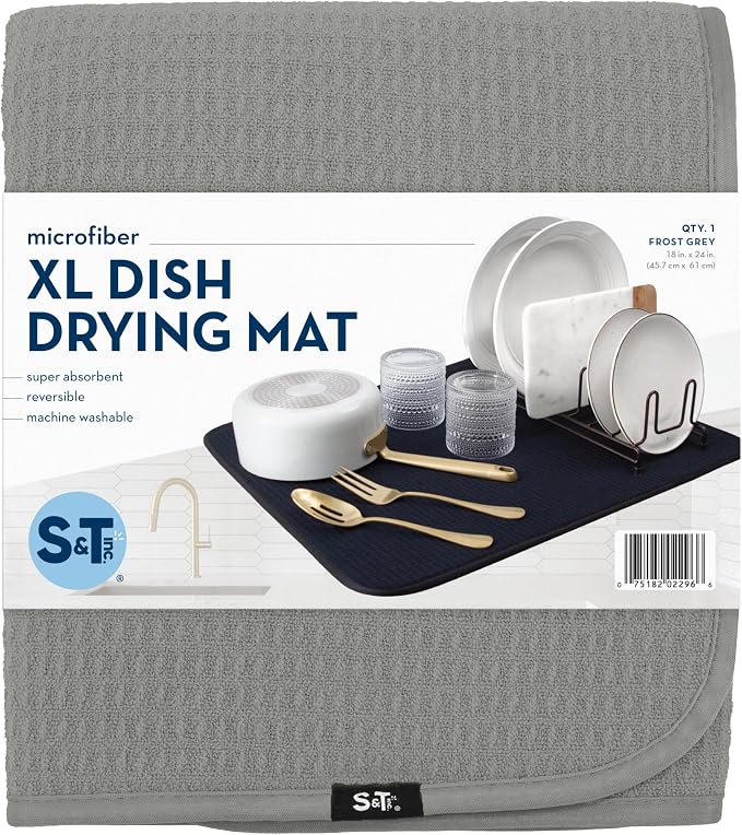 S&T INC. Dish Drying Mat XL, 18” x 24”, Absorbent Microfiber Kitchen Counter Mat - Image 8