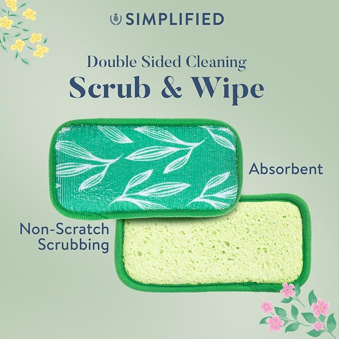 Simplified 5-Pack Scrub & Wipe 2-in-1 Dishwashing Sponges - Image 5