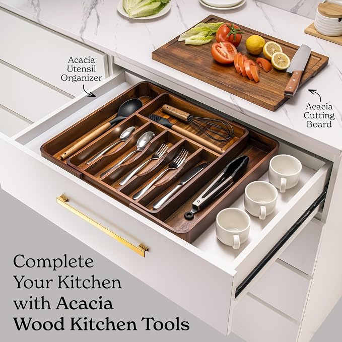 SMIRLY Silverware Drawer Organizer – Bamboo Kitchen Drawer Organizer, - Image 6