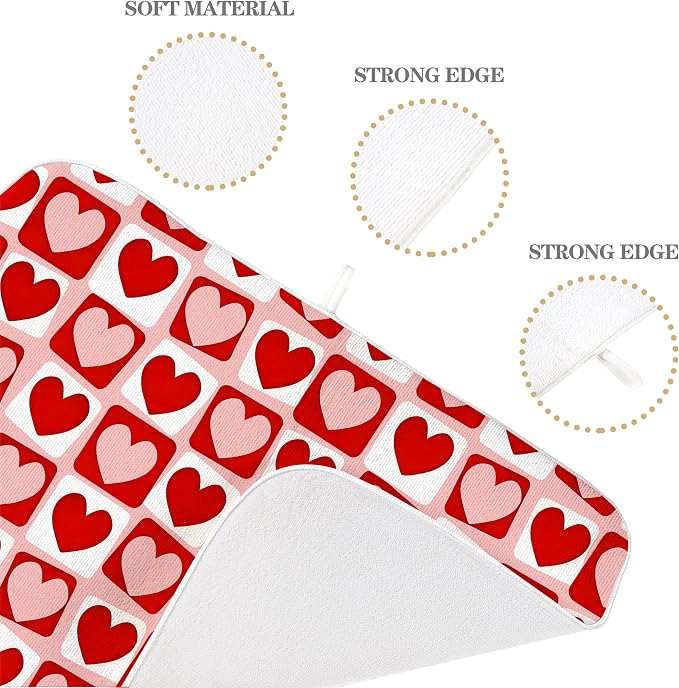 Valentines Day Dish Drying Mats 18x24 Inch Pink Red Heart Plaid Drying Mats - Image 7