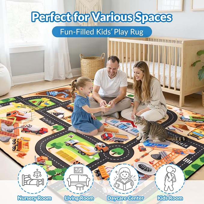 Kids Rug, 5x7 FT Construction Site Car Rug Play Mat, Soft & Durable, Machine - Image 6