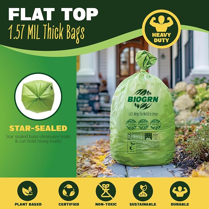 30-33 Gallon Compostable Trash Bags Flat-Top 30 Bags Heavy Duty1.57 Mil - Image 3