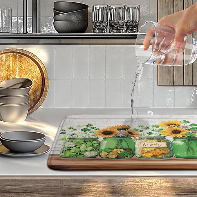 St Patricks Day Shamrock Dish Drying Mats St Patrick's Day Spring Dish Mat - Image 5