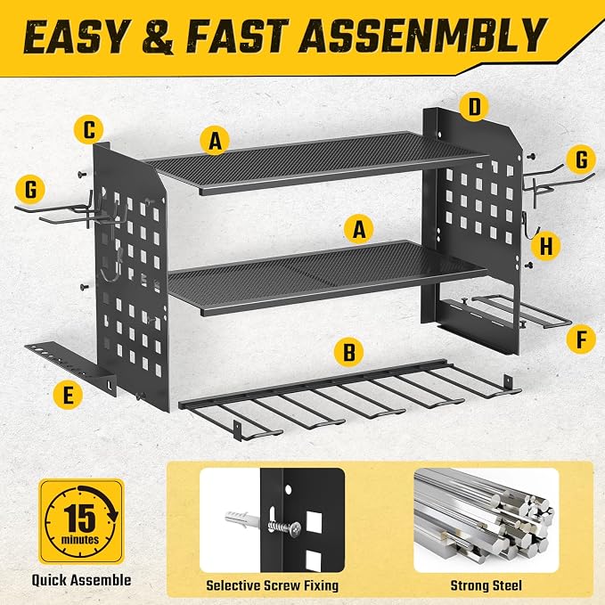 Power Tool Organizer, Heavy Duty Wall Mount Tool Organizer 3 Layers - Image 4