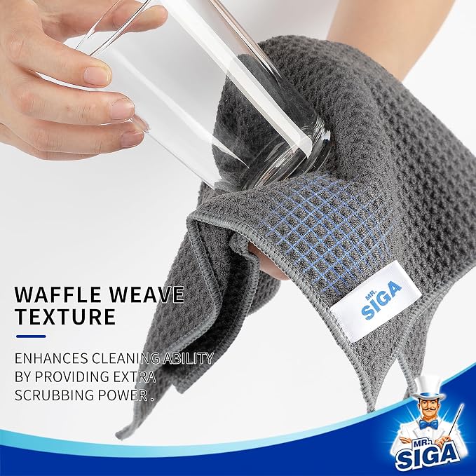 MR.SIGA Waffle Pattern Cleaning Cloths, Reusable Absorbent Microfiber Cleaning - Image 3