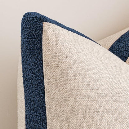 a moment Loop Yarn Linen-Like Pillow Cover Natural Soft Decorative Throw Pillow Case Farmhouse 20x20 Inch, Bohemian Textured Cushion Cover for Sofa Bed, Wrinkle-Resistant Home Decor Navy Blue
