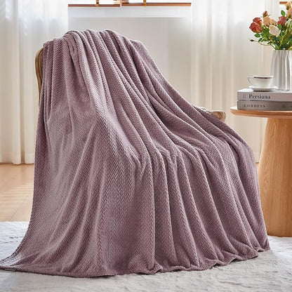 NEWCOSPLAY Super Soft King Blanket Light Purple Premium Silky Flannel Fleece Leaves Pattern Lightweight Bed Blanket All Season Use (Light Purple, King(90"x110"))