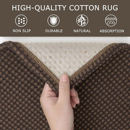 KOZYFLY Runners for Hallways 2x10 ft Washable Kitchen Runner Non Slip Rubber Backed Hallway Rugs Cotton Entryway Runner Rug Floor Carpet for Indoor Hall, Backdoor, Kitchen, Reddish Brown/Coffee
