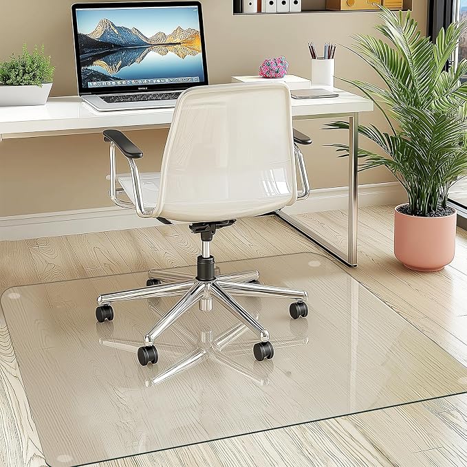 55"x46" Tempered Glass Chair Mat, Heavy Duty Glass Office Floor Mat by VSAR+House
