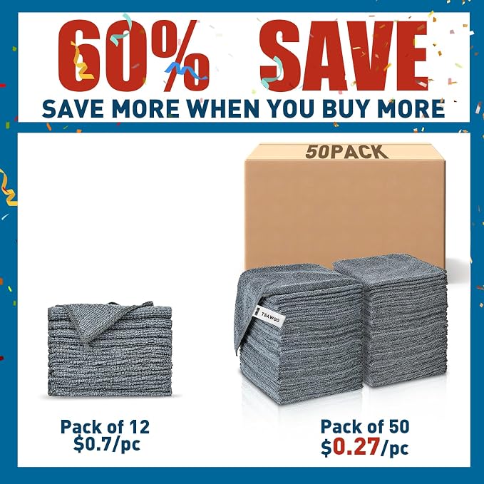 Gray Microfiber Cleaning Cloths Bulk Pack-50 Pack, Microfiber Towels Bulk - Image 2