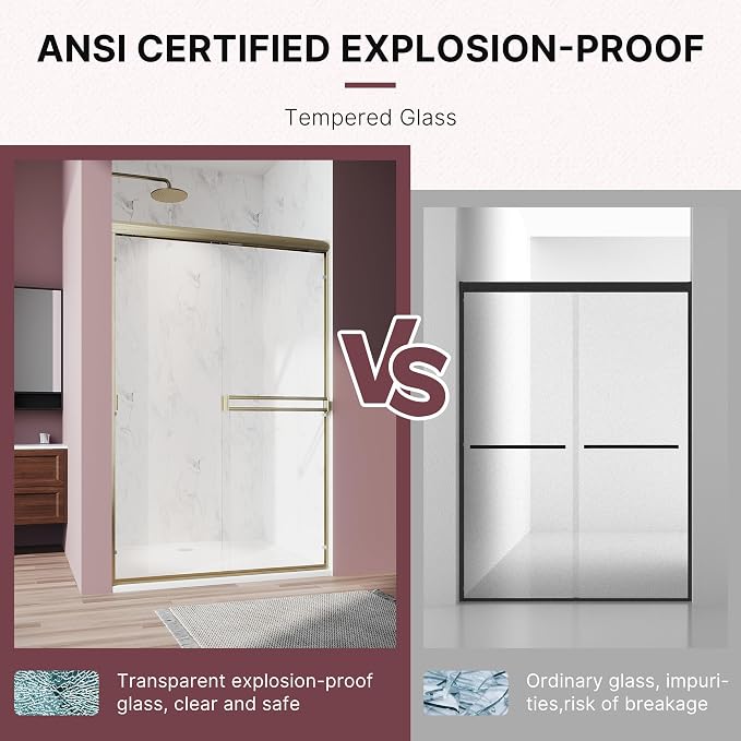 Shower Door 50-54 in. W x 72 in. H, UCALAFEE Semi-Frameless Double Sliding - Image 6