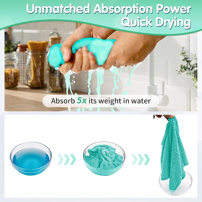 FIXSMITH Turquoise Microfiber Cleaning Cloth -Pack of 8, Highly Absorbent - Image 6