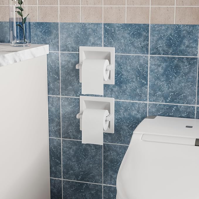 Recessed Toilet Paper Holder for Regular Rolls White 2 Pack, Pivoting Toilet - Image 4