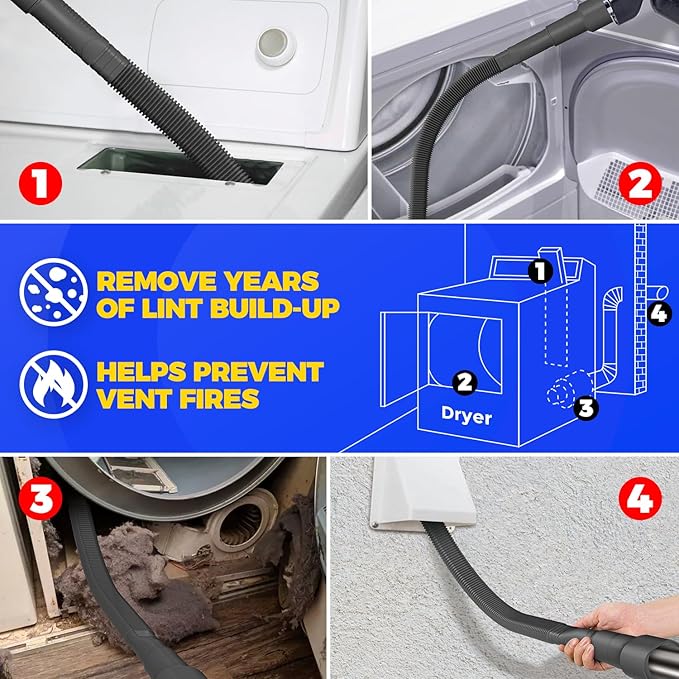 Holikme Dryer Vent Cleaner Kit Vacuum Hose Attachment Brush - Image 4