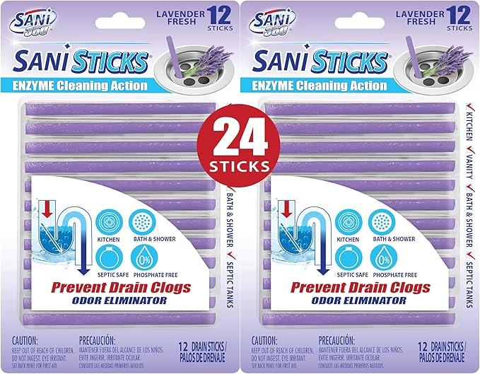 SANI 360° Sani Sticks Drain Cleaner and Deodorizer, Lavender Scent Enzyme Pipe by SANI360%C2%B0
