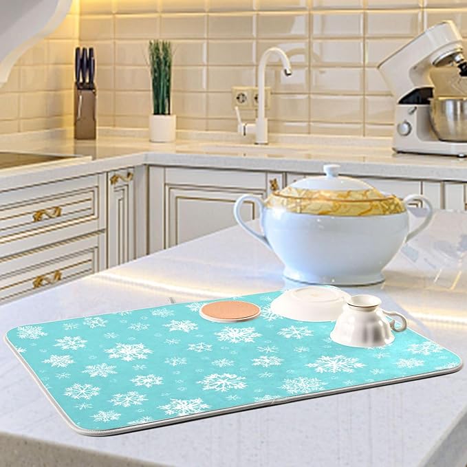 Winter Snowflake Turquoise Dish Drying Mat - Image 6