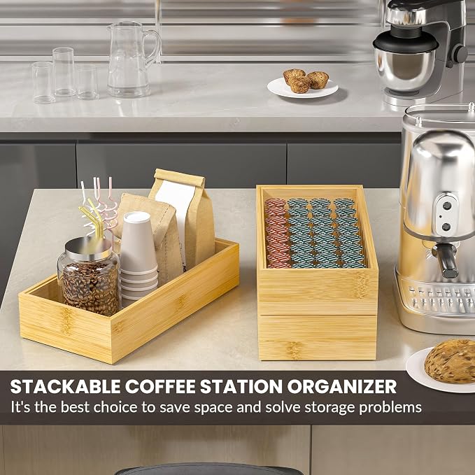 Kitchen Drawer Organizer Bins, Stackable Bamboo Drawer Organizer - Image 3