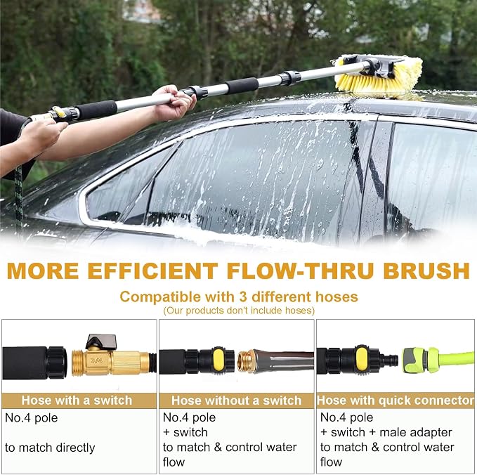 70" RV Wash Brush with Long Handle and 12" Soft Bristle Brush Head, Water - Image 6