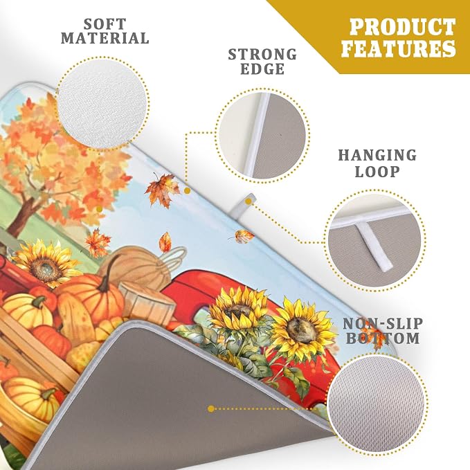 Autumn Pumpkin Red Truck Dish Drying Mat - Image 4