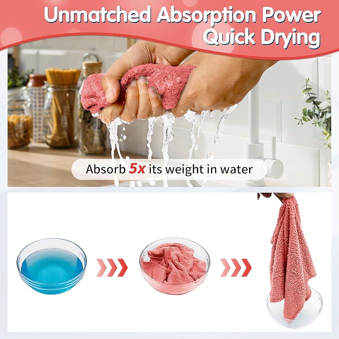 FIXSMITH Red Microfiber Cleaning Cloth -Pack of 8, Highly Absorbent Cleaning - Image 5