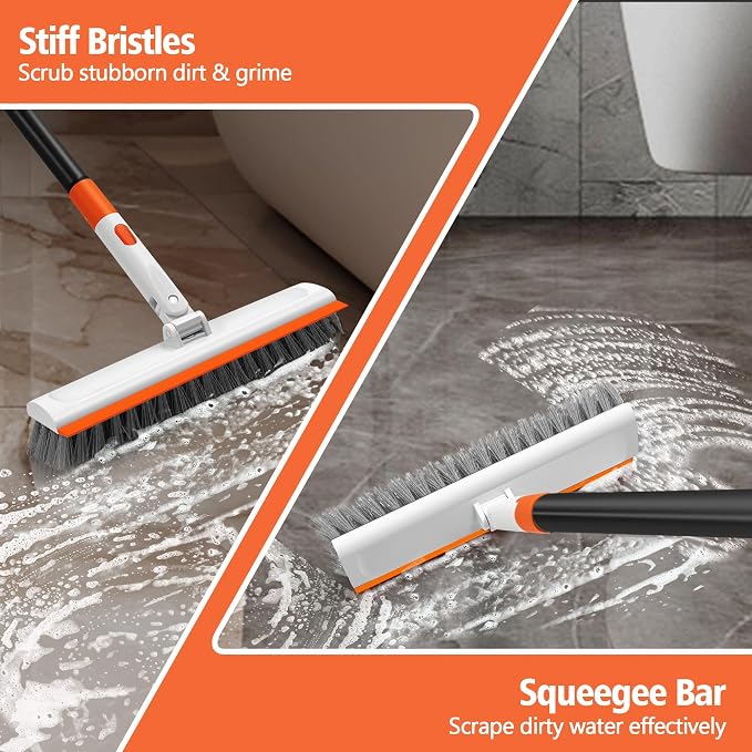 NEWE Floor Scrub Brush with Long Handle, 2 in 1 Stiff Bristles Scrubber Mop - Image 2