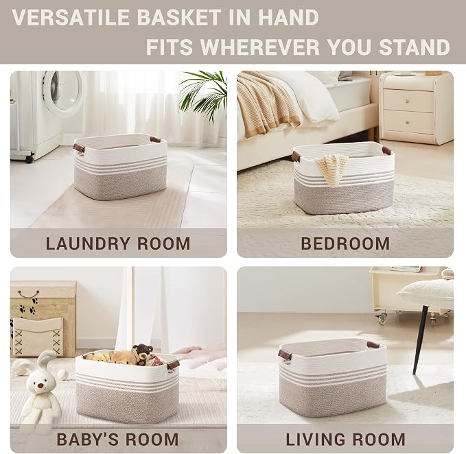 45L Small Laundry Basket with Leather Handles - Image 4