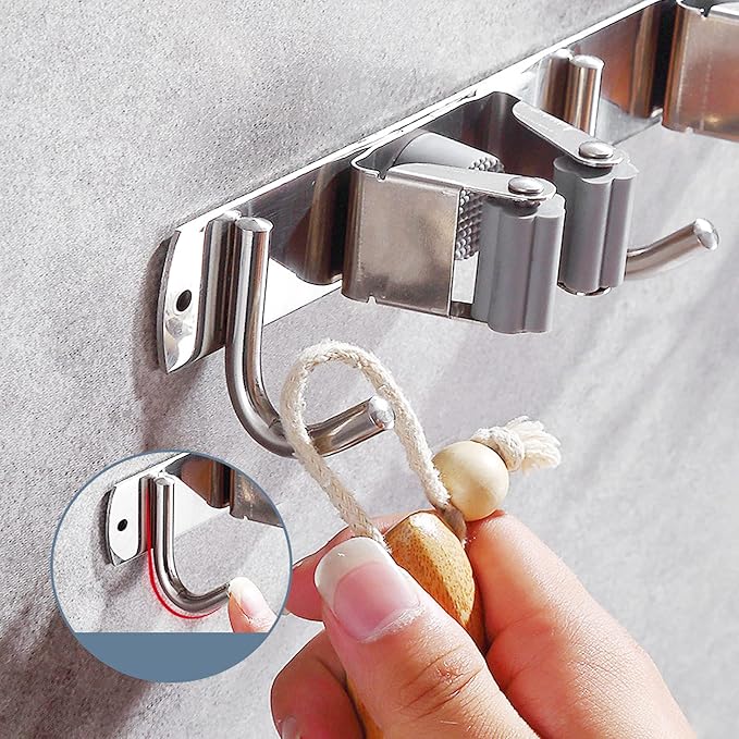 Broom Mop Holder Wall Mount Cleaning Tool holder, Heavy Duty Stainless Steel - Image 7