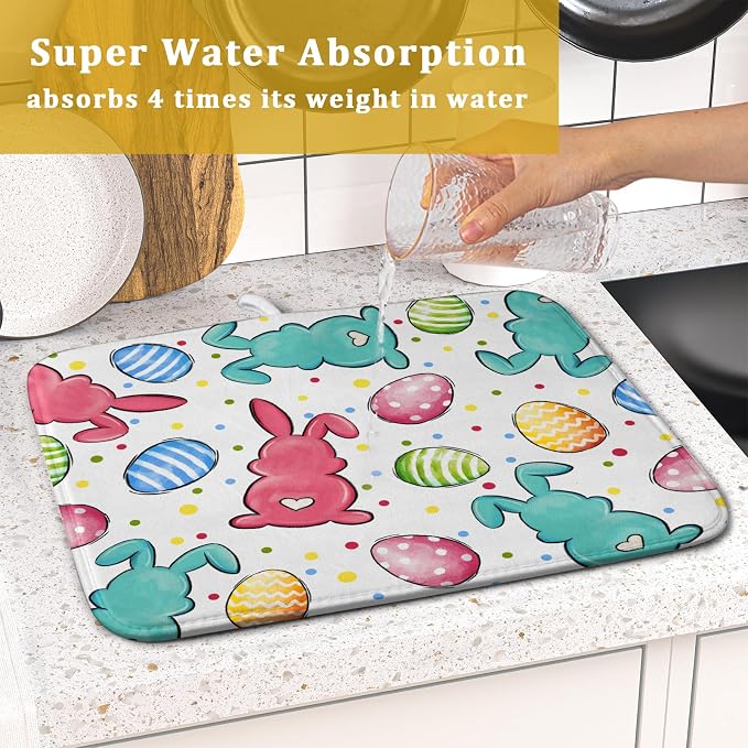 Easter Dish Drying Mat for Kitchen Counter Colorful Bunny Holiday Microfiber - Image 7