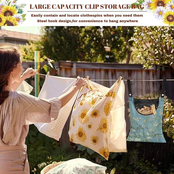 Almond Blossom Print Max Capacity Clothespin Storage Bag 14.5x12in - Image 5
