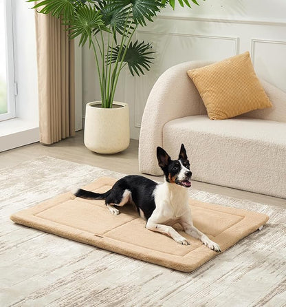 MADE 4 PETS Dog Crate Pad Bed for Extra Large Dogs, Washable & Reversible, Anti-Slip Kennel Mat for Cozy Sleeping, Soft Fluffy Dog Bed for Indoor & Outdoor Use, 48"x30", Khaki