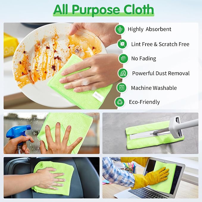 FIXSMITH Sage Green Microfiber Cleaning Cloth -Pack of 8, Highly Absorbent - Image 5