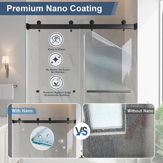Frameless Double Sliding Shower Doors, 43-48" W x 76" H Shower Glass Door - Image 2