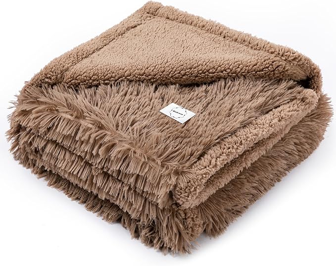 Brown Long Faux Fur Pet Throw Blankets Waterproof Dogs Calming Blanket Cat Puppy Couch Cover Love Bed Covers Washable (Brown,S)