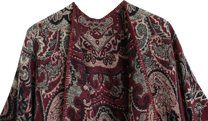 Women's Vintage Pattern Open Front Poncho Cape Shawl Winter Shawl Wraps