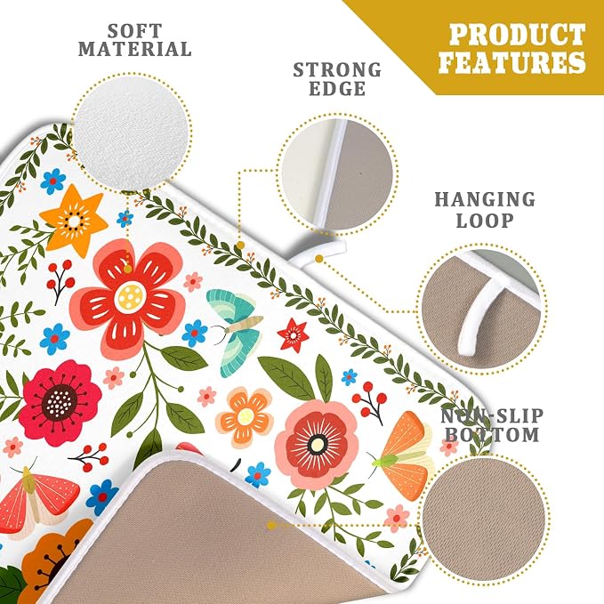 Colorful Boho Floral Dish Drying Mat 16x18 Inch Dishes Dry Pad Drainer Rack - Image 4