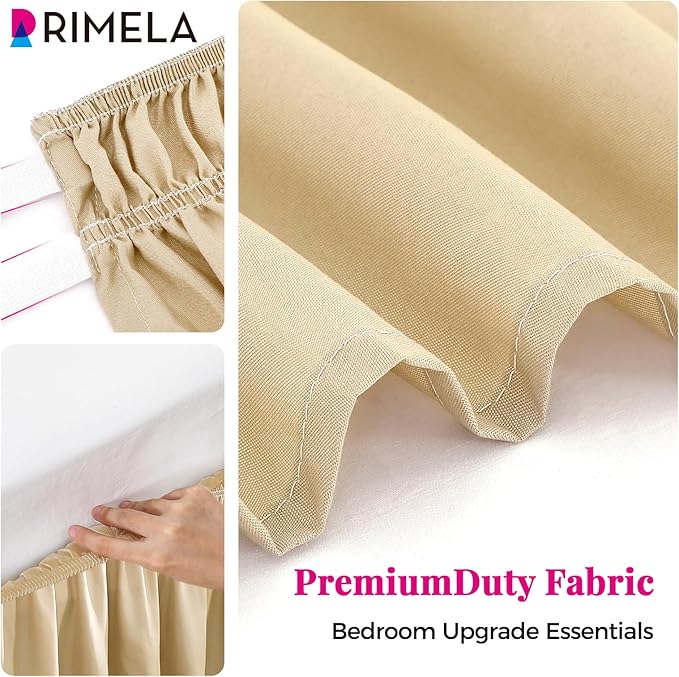 RIMELA Beige Bed Skirt King Size 18 Inch Drop, Wrap Around Elastic Bedskirt, Dust Ruffle for Adjustable Bed Base Machine Washable Easy to Install Bed Skirts