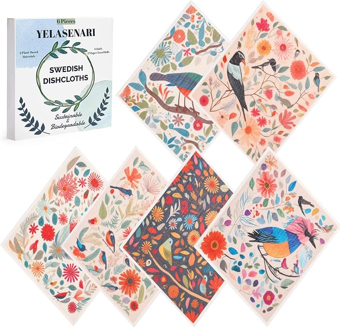 Swedish Dishcloths for Kitchen Reusable 6 Pack Kitchen Towels No Odor by Yelasenari