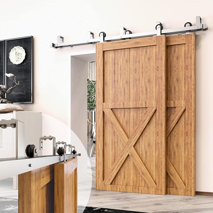 Homacer Brushed Nickel Double Track U-Shape Bypass Sliding Barn Door Hardware by HOMACER