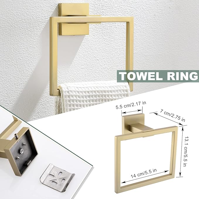 Brushed Gold Bathroom Towel Bar Sets Premium Stainless Steel 4-Piece Bathroom - Image 4