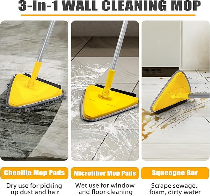 JEHONN Wall Mop with Long Handle 80 Inches, Upgraded 180° Collapsible Baseboard - Image 4