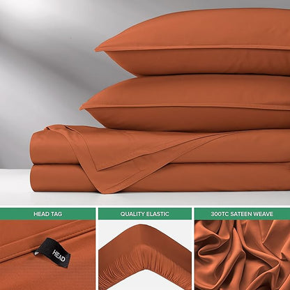 Pure Bamboo Queen Sheets, Genuine 100% Organic Viscose Derived from Bamboo Bed Sheet Set, Luxuriously Soft & Cooling, Double Stitching, 2 Year Quality Promise (Queen, Terracotta)