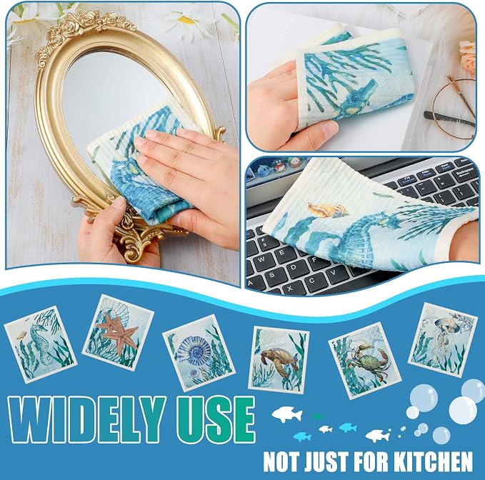 6 Pcs Swedish Kitchen Dish Towels Kitchen Cloths Reusable Sponge Cleaning - Image 3