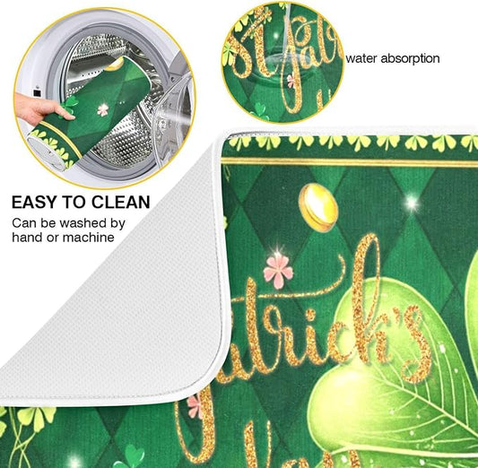 St Patrick's Day Clovers Green Dish Drying Mat 18x24 - Image 2