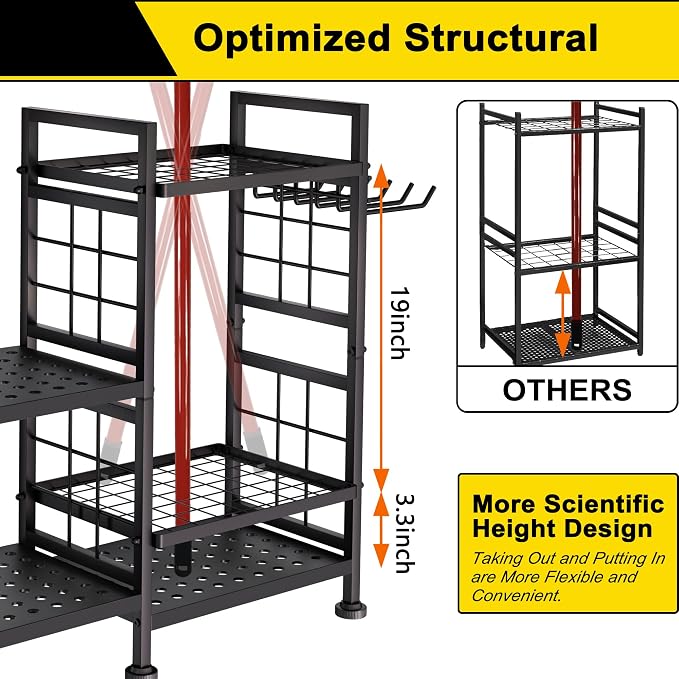 GIOTORENT 5 Tier Garden Tool Organizer, Metal Yard Tools Storage Rack, Garage - Image 3