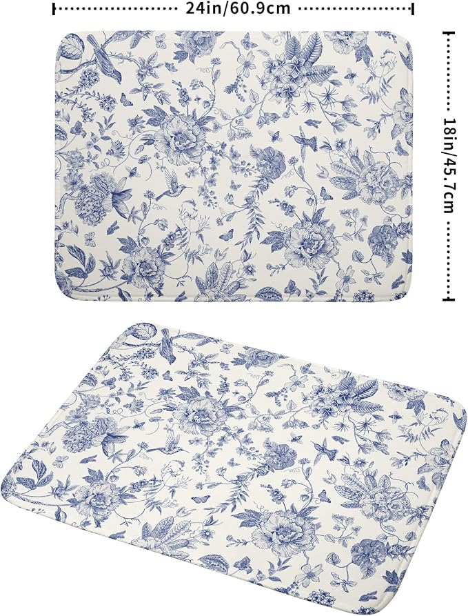 Giwawa Chinoiserie Flower Dish Drying Mat Blue Leaves Dishes Drying Pad - Image 2