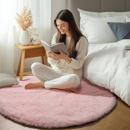 ONASAR Light Pink Round Area Rugs 6ft for Bedroom Living Room, Washable Fluffy Circle Rug for Kids Girls Boys Teen, Soft Plush Shaggy Carpet for Nursery Dorm Classroom Playroom Home Decor Aesthetic