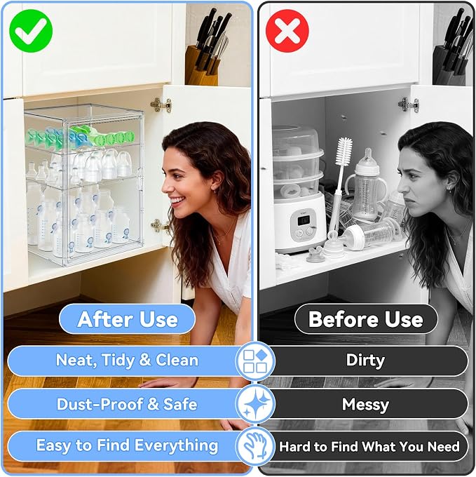 Baby Bottle Organizer for Countertop, X-Large Clear Bottle Storage Organizer - Image 3