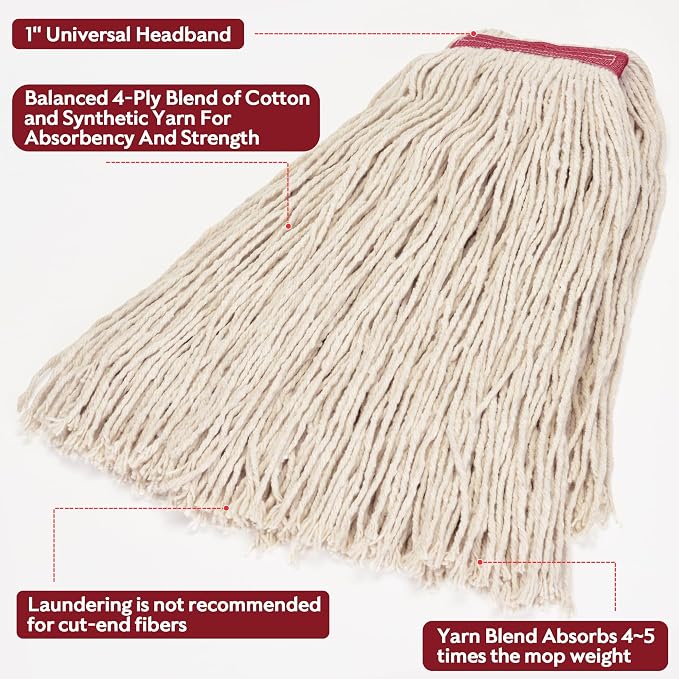 Matthew Cleaning 24oz 3Pack Cotton Floor Mop, Cotton Looped-Open String Heavy - Image 6