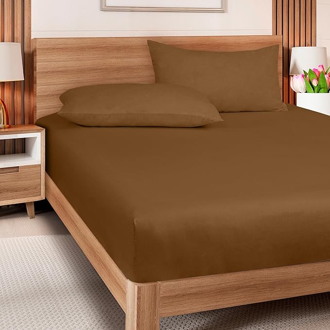 ROYALE LINENS 300 Thread Count 100% Long Staple Combed Cotton Fitted Sheet King - Super Soft Deep Pocket Bottom Sheet - Fitted Sheets Only - Elastic Sheets (King, Chocolate)